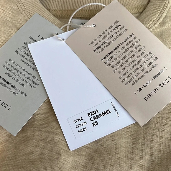 Parentezi Shoulder Pad Crew Neck Pima Cotton Sweater in Caramel - NEW - Size XS - Picture 6 of 8